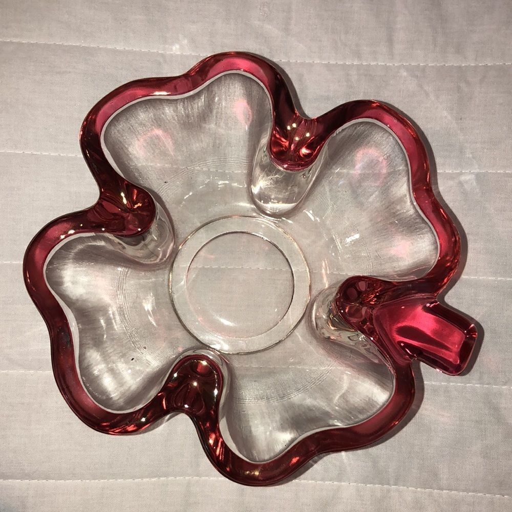 Set of 2 Beautiful Clover Shaped Glass Trinket Dessert Dish
